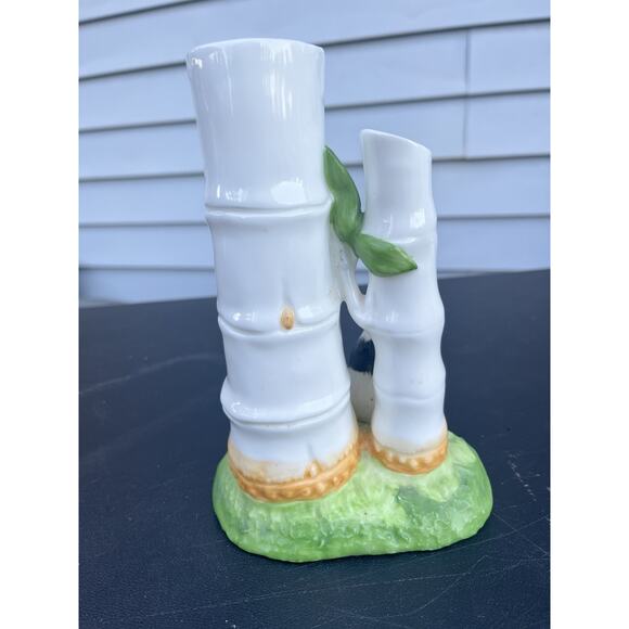 Bone China Panda Bear Bamboo Trees Lucky Bamboo Vase Three Hole Planter Vase VTG - Picture 8 of 13